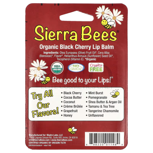 Органический бальзам для губ, черешня, Sierra Bees, 4,25 г, 1 шт. 